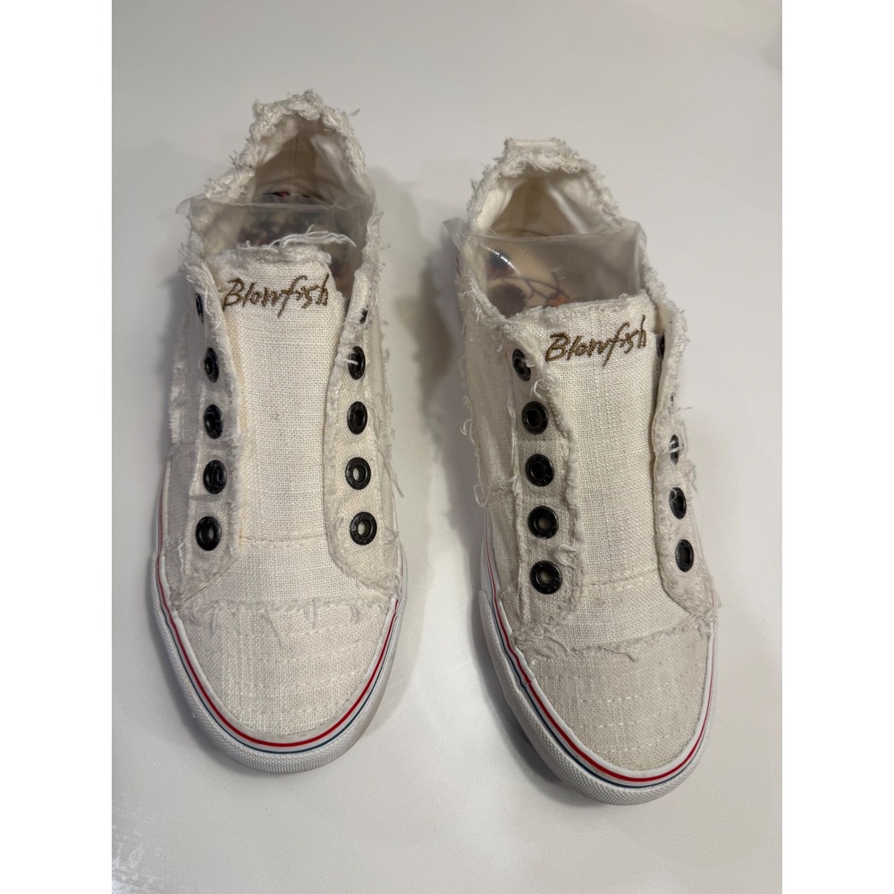 Blowfish Malibu Sneakers Womens 8 Marley Cream Distressed Canvas Slip On Exc
